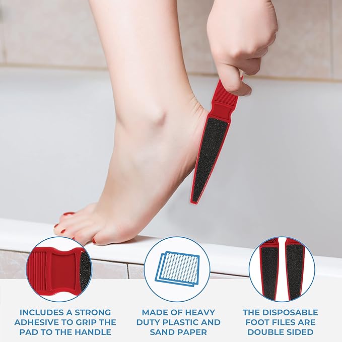 ForPro Professional Collection Pedicure Paddle Foot File, Double-Sided Foot File for Heels, Disposable & Sanitizable, 80/120 Grit, Red, Pack of 12