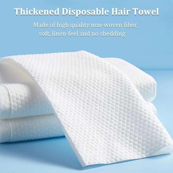 Disposable Bath Hair Towels, 100-Count 12" x 28", Thick Pearl Texture, Soft & Absorbent Salon Spa Towels(White)