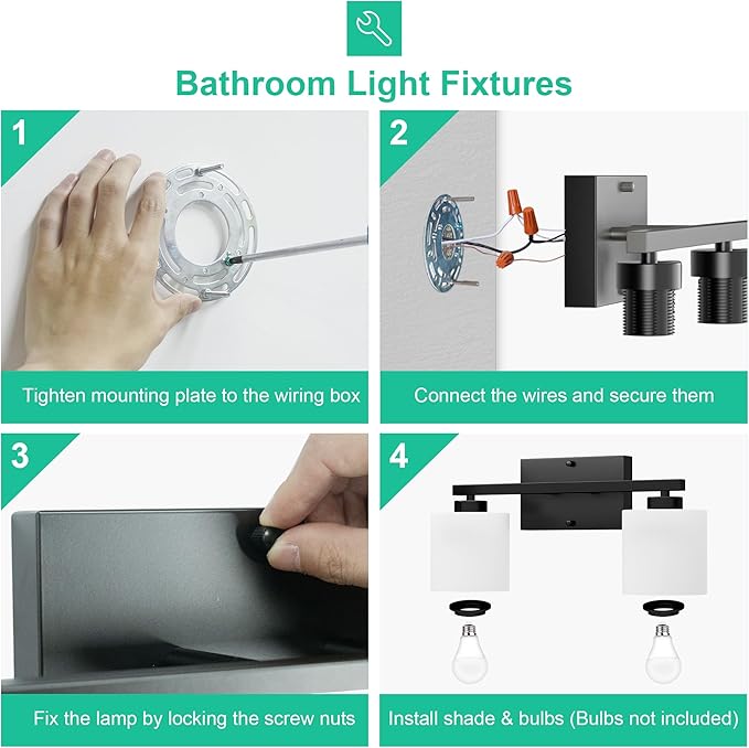 Honesorn Modern Vanity Lights - 2 Light Black Bathroom Light Fixtures with Frosted Shade, E26 Wall Mounted, Anti-Rust