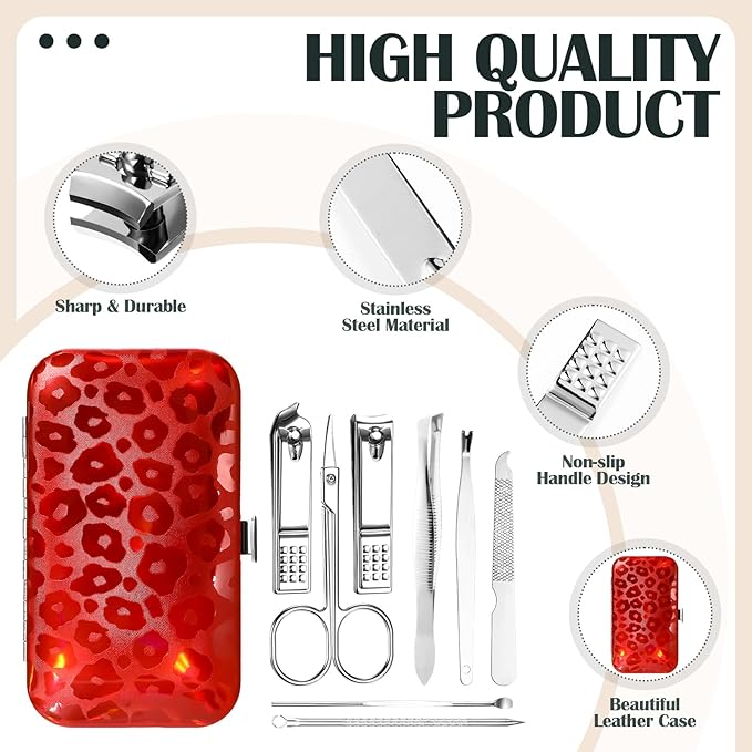 30 Sets Bulk Gifts for Women Manicure Set Bulk Professional Nail Care Kit Nail Clippers Kit 8 in 1 Stainless Steel Pedicure Set with Travel Case for Women Men(Laser Leopard Print)