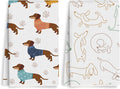 2PCS Cute Dachshund Kitchen Towels, Dog Mom Gifts for Women Reusable Absorbent Waffle Weave Dish Tea Towels for Cleaning, Microfiber Kitchen Towel, Weiner Dog Gifts for Women Dogs Lovers Friend