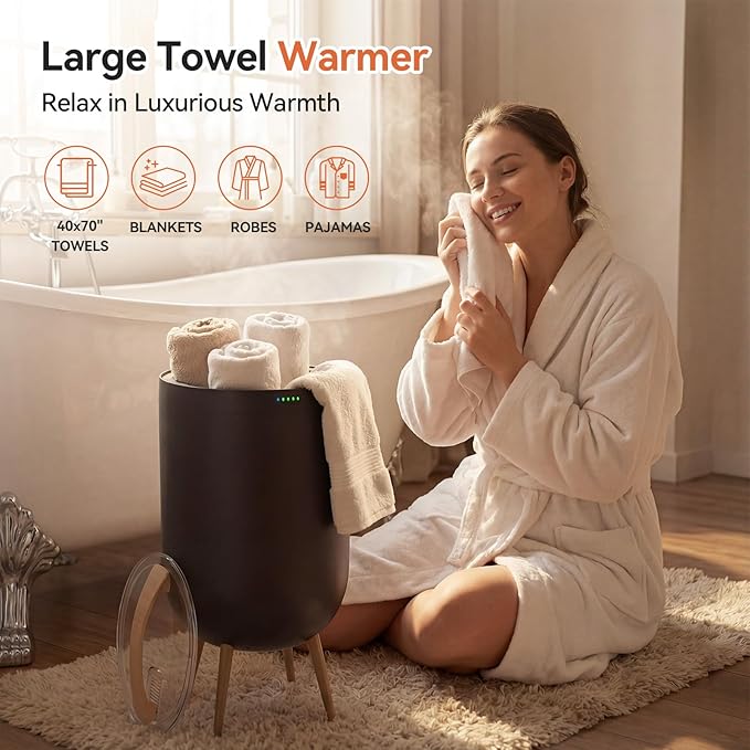 warmcozy Towel Warmer Black Bath Towel Warmers for Bathroom – Adjustable Timer, Ambient Light, Relaxation Mode, Auto Shut Off & Safety Lock – Fits Two 40"x70" Towels, Bathrobes, Blankets