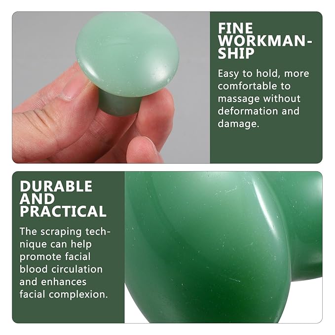 Gatuida 2pcs Green Jade Quartz Massage Rollers Stones Small Facial Massaging Jade Boards Mushroom Shaped Gua Sha Tools Beauty Massagers for Face