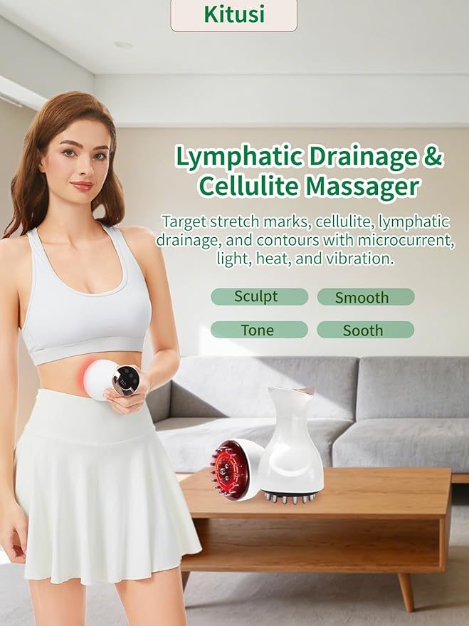 Lymphatic Drainage Massager & Anti Cellulite Massage Tool, for Legs, Arms & Belly, Body,Helps Reduce Stretch Marks & Cellulite,with Microcurrent, Light Heat & Vibration