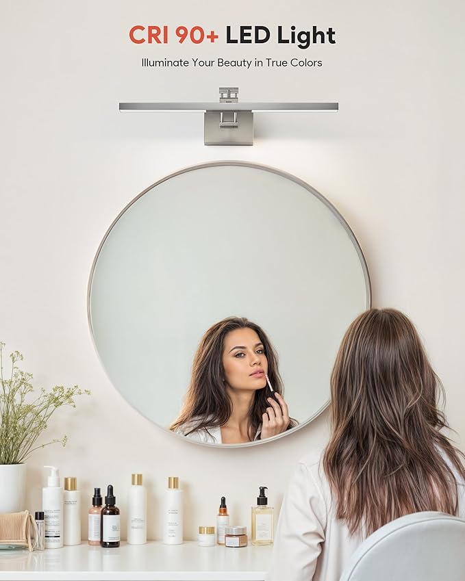VONLUCE 24" LED Bathroom Vanity Light, 3CCT Modern LED Vanity Lights with 360° Rotatable Head & Swing Arm, 10.3W Bathroom Light Fixture Over Mirror, LED Lights for Bathroom Bedroom, Brushed Nickel