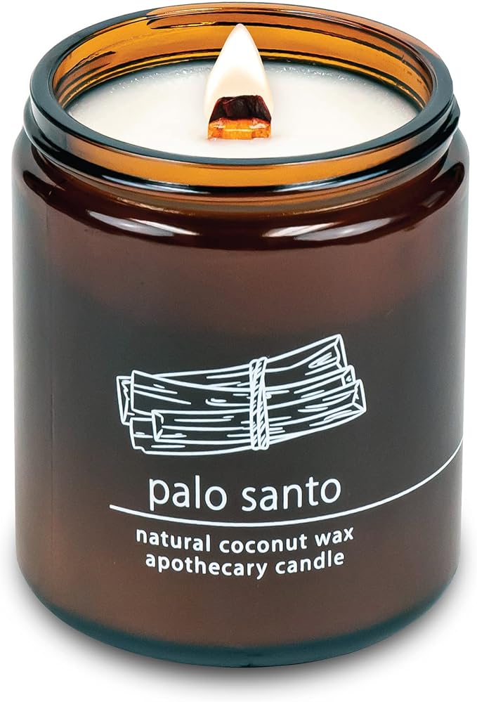 Hemlock Park Palo Santo Apothecary Hand-Poured Scented Candle | Crackling Wood Wick, Botanical Fragrance & Coconut Wax | Up to 60 Hour Burn Time | 8 oz