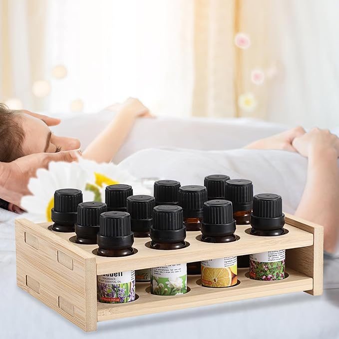 12 Slots Essential Oils Holder Essential Oil Bottle Storage Rack for 5ml 10ml 15ml Makeup Display Stand for Perfume Nail Polish Shelf Tabletop