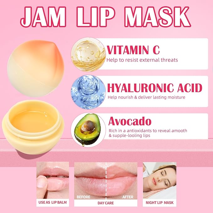 4 PCS Bee Lip Balm Lip Mask Fruit Pot,Lip Balm for Girls,Strawberry & Apple & Lemon & Peach Moisturizing Lip Sleeping Mask Overnight Lip Treatment,Small Gifts for Teen Girls,Mothers Day Gifts
