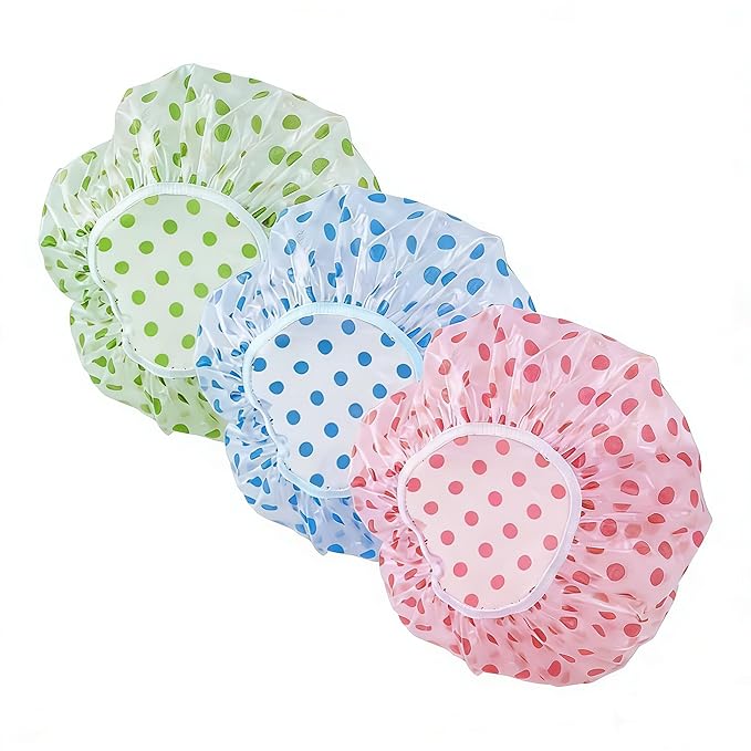3PCS Elastic Reusable Waterproof Shower Caps - Durable Hair Protection Bath Caps for Women Ladies, Spa Salon Home Use & Travel Essentials(Red+Green+Blue)