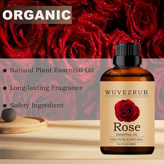 Rose Essential Oil, 120ML Pure and Natural for Aromatherapy Diffuser - 4 Fl Oz