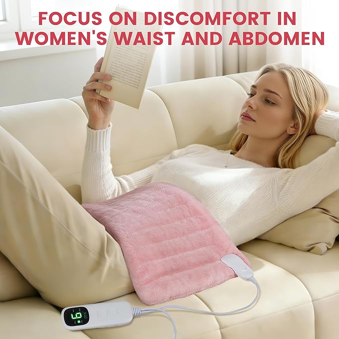 UTK Pink Heating Pad for Back Pain Relief, 12" x 24" Electric Heating Pad for Cramps, Knee, Neck, Shoulders, Soft Flannel Machine Washable Fabric, 6 Heat Settings & Auto-Off(Bright Pink)