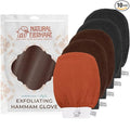 Natural Elephant Exfoliating Hammam Glove - Face and Body Exfoliator Mitt 5 and 10 Packs (2 Black, 2 Brown, 1 Orange (Pack of 5))