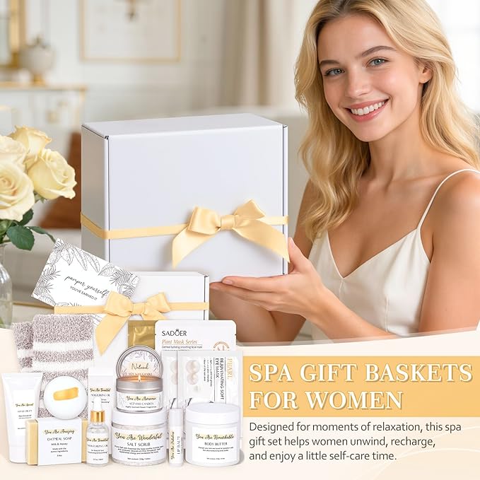 Self Care Gifts for Women Relaxation Spa Gift for Women Luxury Relaxing Spa Kit Ideas Pamper Beauty Care Package Gift Set for Her for Birthday Stress Relief Comfort Bath Gift Basket for Woman Mom