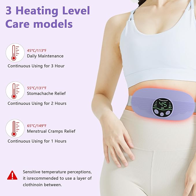 HOTBAG Heating Pad for Period Cramps Portable Cordless 3S Fast Period Heating Pad Cramp Relief with 3 Heat Levels and 3 Massage Modes Menstrual Electric Waist Wrap Belt for Pain Relief Gifts for Her