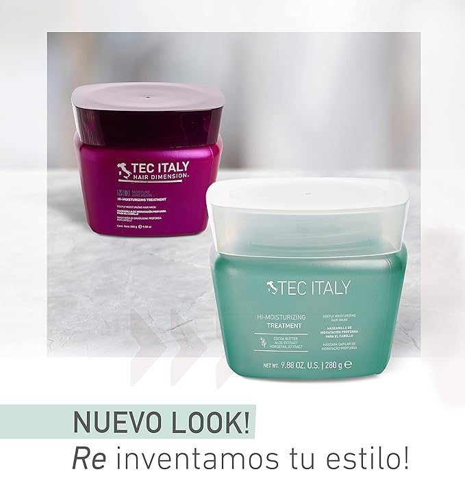 Tec Italy Hi-Moisturizing Hair Treatment for Dry & Damaged Hair, Deep Hydration Mask Restores Softness Shine & Moisture Balance, Helps Reduce Breakage, Professional Conditioning Care, 9.87 oz | Hydrating, Moisturizing