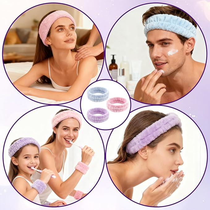 3 PCS Spa Headbands for Women - Terry Cloth Makeup Headbands, Make Up Headband Hair Headband for Face Washing, Soft Puffy Terry Cloth Head Band Wrap for Women Yoga Sports Shower Exercise