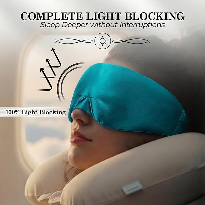 SLEEP SANCTUARY 100% Pure Mulberry Silk Sleep Mask - 22 Momme Light Blocking Hook & Loop Silk Eye Mask for Sleeping - Secure Fit for Side Sleepers, Women & Men - Cloud Soft (Peacock Blue)