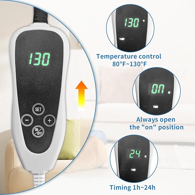 GOLOPET Large Dog Heating Pad 34x21in with Smart Thermostat Switch and Power Line Protection Tube,Obtained MET and UL Dual Certification,Waterproof Pet Pad, Suitable for Dogs of All Ages-Blue