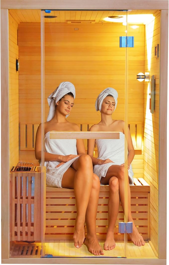 OUTEXER Traditional Steam Sauna Home Spa Room for 2-3 Person Steam Wet Indoor Saunas with 240V 3KW Heater,Sauna Stone, Water Bucket, Ladle, LED Lights