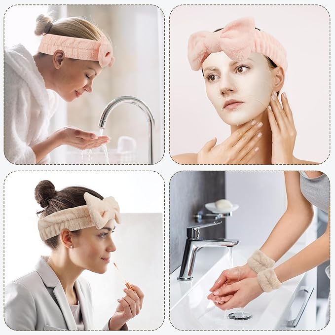 WSYUB Spa Headband and Wristband Set, Face Wash Headband, Makeup Skincare Headbands Wrist Bands for Washing Face,Easter Basket Stuffers,6pcs
