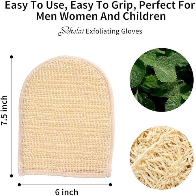 Exfoliating Loofah Mitt Shower Gloves - Bath Glove Body Scrubber Exfoliator for Remove Dead Skin, Loofa Scrub Mittens for Exfoliation, Double-Sided Luffa Sponges Facial Body Pads for Men Women Bathing