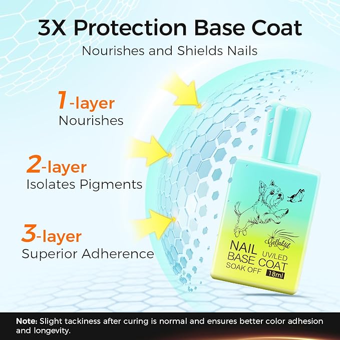 2 Pcs 18ml Gel Base Coat and Glossy Top Coat Set No Wipe Foundation Combination for Long Lasting Shine, Perfect Manicure Gift Set for Women, DIY Nail Art, UV Light Cure