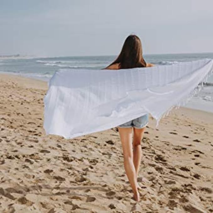 InfuseZen Stonewashed Turkish Bath & Beach Towel –100% Organic Turkish Cotton - Soft, Lightweight, Absorbent - Quick Dry, Sand Free - Pool, Shower, Travel - Peshtemal, Hammam Spa Towel - Off White