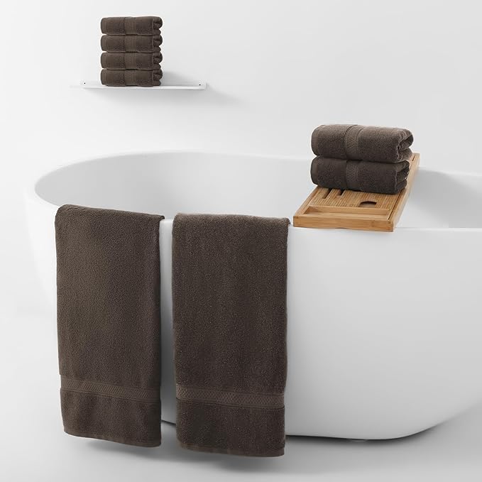 REDKISS Towels 8 Piece Luxury Bath Towel Set, 2 Bath Sheets (35x70 in), 2 Hand Towels, 4 Washcloths, 100% Cotton Super Absorbent & Quick-Dry Shower Towels for Bathroom Spa Gym Hotel Yoga - Brown