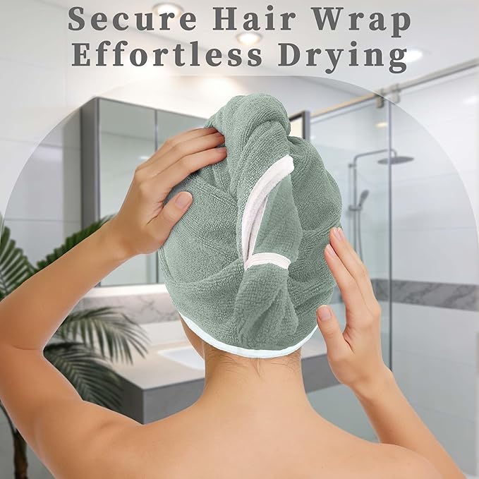 VOOVA & MOVAS Light Gray & White Microfiber Hair Towel Wrap for Women 2Pcs, Super Absorbent Quick Dry Hair Towels for Wet Hair After Shower, Soft Lightweight Hair Wraps