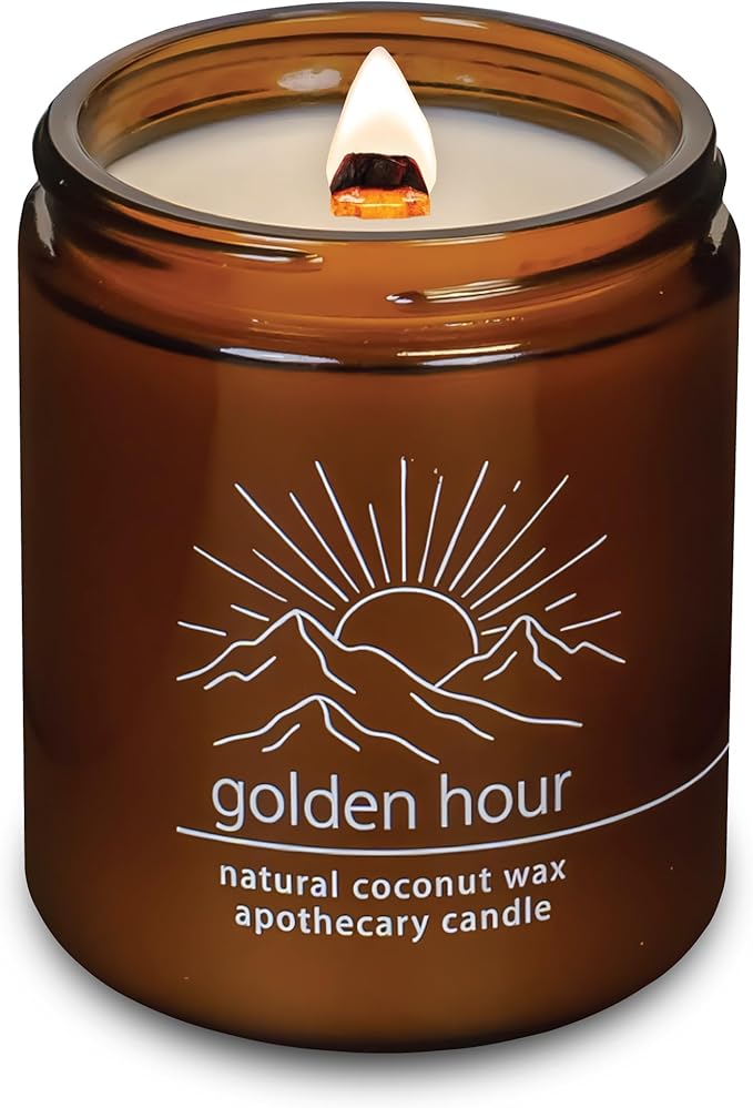 Hemlock Park Golden Hour Apothecary Hand-Poured Scented Candle | Crackling Wood Wick, Botanical Fragrance & Coconut Wax | Up to 60 Hour Burn Time | 8 oz