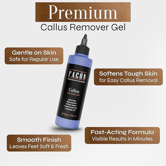 Facón Professional Callus Remover Gel for Feet with Aloe Vera, Shea Butter, Peppermint & Witch Hazel, Lavender Scent Callus Softener, Home Pedicure Foot Spa, Removes Cracked & Dead Dry Skin, 10 fl oz