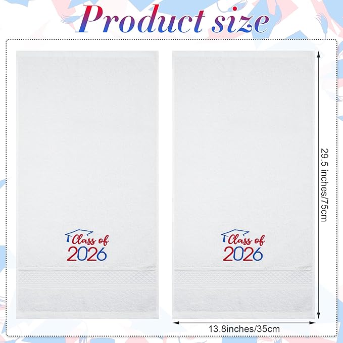 MASHAN Class of 2026 Graduation Hand Towels 3 Pack,100% Cotton Soft Absorbent Bathroom Towels,Senior 2026 Graduation Gift for Girls Boys,Blue Red Decorative Towels 14x30 Inch