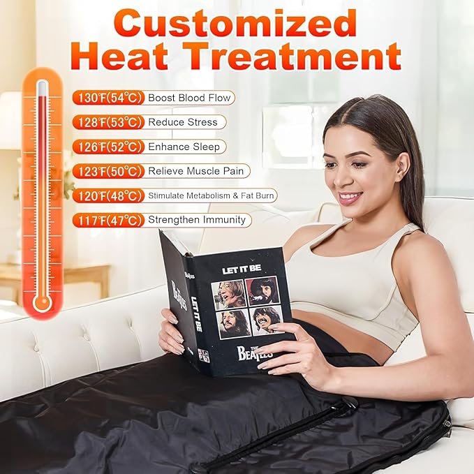 Infrared Sauna Blanket for Home: Portable Full Body Detox Wrap with Deep Heat Relaxation - Adjustable 86-176°F Far Infrared Therapy 20-60 Min Timer Waterproof Foldable Design 71 x 31.5 Inch