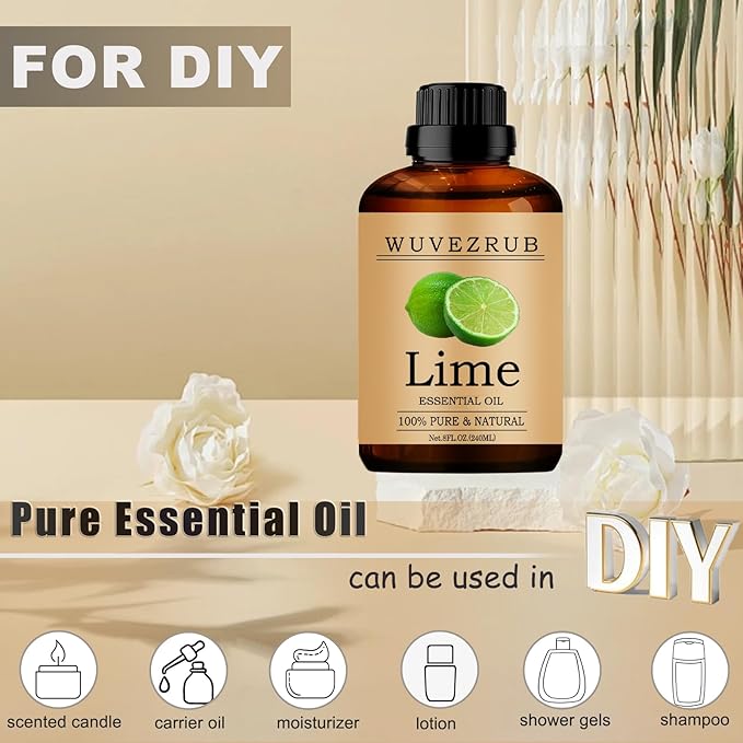 Lime Essential Oil, Pure and Natural - 240ML / 8 Fl Oz for Aromatherapy Diffuser