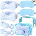 Hoteam 10 Pcs Spa Party Supplies Gift for Mother's Day Sleepover Party Favor Spa Headband Wristband Sleep Eye Mask Velvet Scrunchies for Skin Care Makeup Slumber Night Favor(Blue)