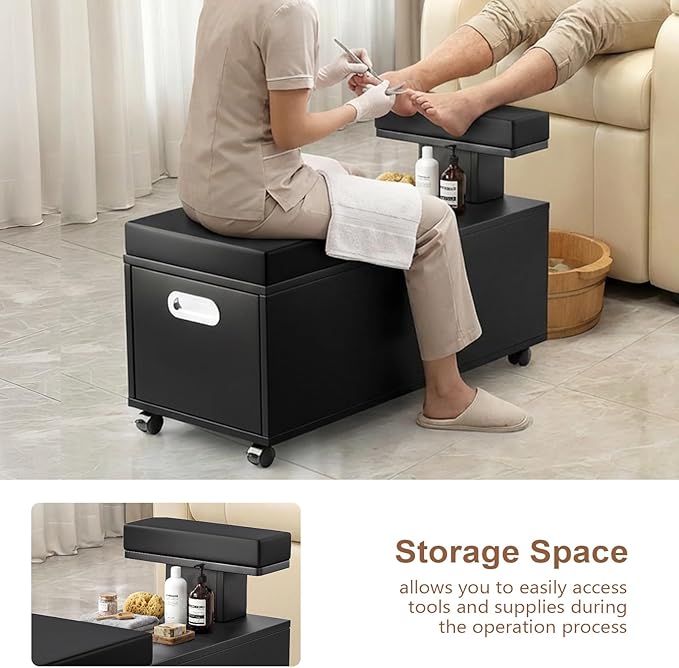 OmySalon Pedicure Cart, Foot Bath Trolley with Storage Drawer & Foot Rest, Pedicure Chair Stool for Esthetician Manicure & Foot Massage, Beauty Spa Salon with Locking Wheels, Black