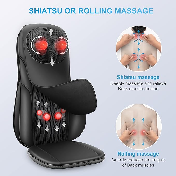 COMFIER Shiatsu Back Massager with Heat, Deep Kneading & Rolling Massage Chair Pad, Chair Massager for Office Home Use Mothers Day Gifts for Womem