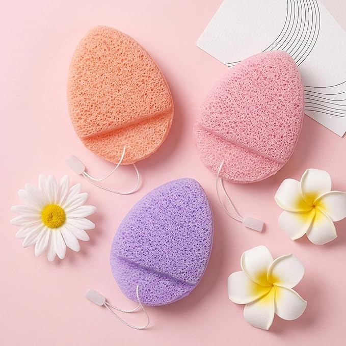 9PCS Drop Shape Exfoliating Face Scrubber Sponge Daily Cleansing Facial Sponges Exfoliator, Glove Bath Makeup Blackhead Remover Tools Reusable Face Scrub Pads for Women