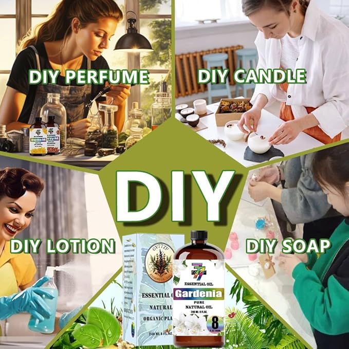 Gardenia Essential Oil - GV77ZF Gardenia Oils for Diffusers, Humidifiers, DIY Candles, Soap, Cleaning, Home, Office, Yoga, Massage, Gifts - 8 fl oz (240 ml)