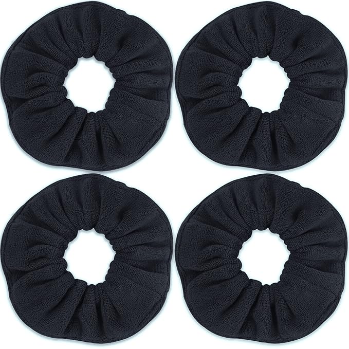 IVARYSS Super Towel Scrunchies for Drying Hair, Absorbent and Soft Microfiber for Frizz Free, Large Thick Ponytail Holder Wet Hair Accessories for Women and Girls, 4 PCS (Black)