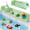 Bathtub Splash Guard for Tub Kids, Silicone Bath Toy Holder & Tub Side Tray with Suction Cups, Bath Tub Shelf for Kids, Bathtub Toy Storage, Green