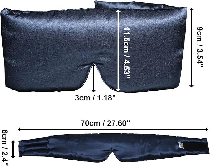 100% Mulberry Silk Eye Mask Blackout Sleeping Eye Cover for Night Sleep and Travel Nap,Soft Adjustable Eyeshade, Comfortable Blindfold for Women Men,Large Size, Black (Navy)