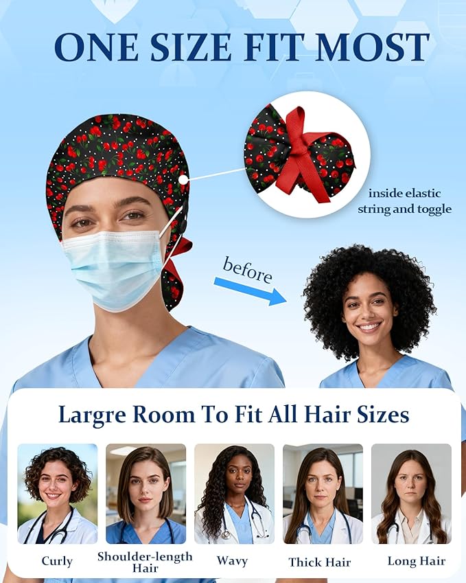 Plifal 100% Cotton Scrub Cap with Buttons-Nurse Cap with Sweatband for Women, Adjustable Working Hat,Satin Lined or Unlined