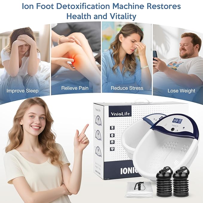 Ionic Foot Bath Detox Machine, Ion Detox Foot Bath Cleanse, LED Display Spa with Heated Belt, Wrist Strap, Arrays, Liners (Portable Handbag)