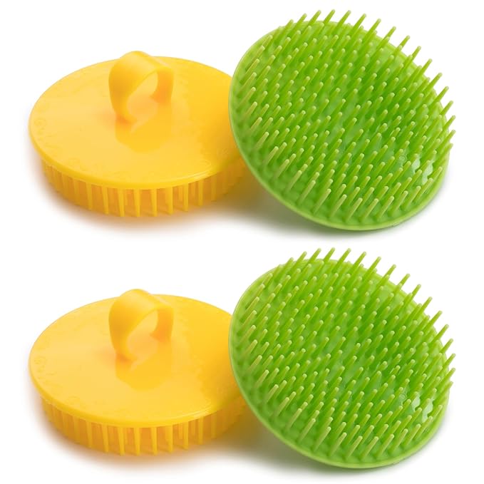 Aroveea Hair Scalp Brush Dandruff Cleaning Brush Shower Scalp Shampoo Brush Scalp Massager Pack of 4(Green and Yellow)