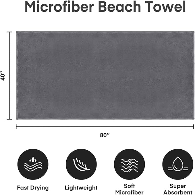 JML Bath Sheet Towels Set of 2, Extra Large Microfiber Towel for Adult, 40" x 80",Oversized, Soft Super Absorbent Fast Drying, Perfect for Shower, Sauna, Gym, Beach, Sport, Fitness, Yoga, Grey