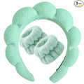 Beleki Spa Headband for Washing Face Wristband Set Makeup Skincare Face Washing Headband Sponge Terry Cloth Bubble Puffy Hairband Non Slip Headwear Hair Accessory for Women - Mint