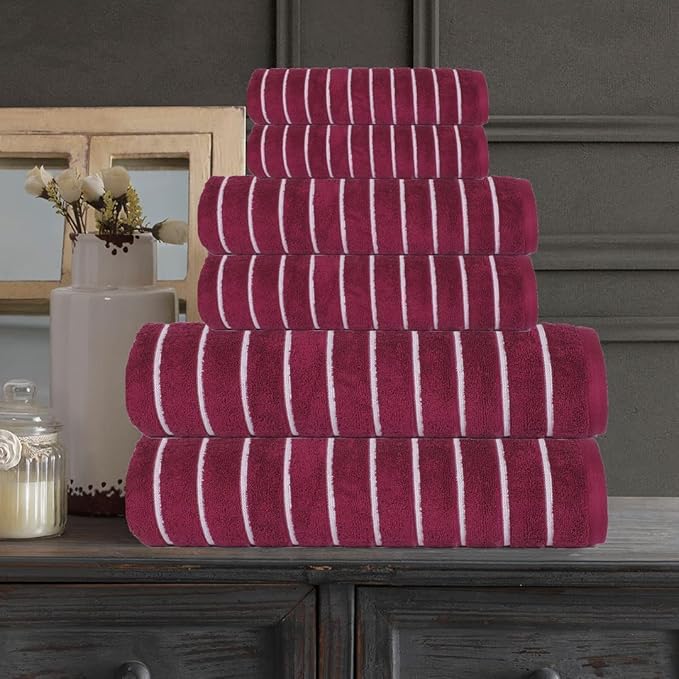 CASA COPENHAGEN Ecstatic 6Pcs 100% Egyptian Cotton Large Designer Towels Gift Set- Wine, 600GSM, 2Bath 2Hand 2Washcloths, Bath Towels for Bathroom Set for Women & Men