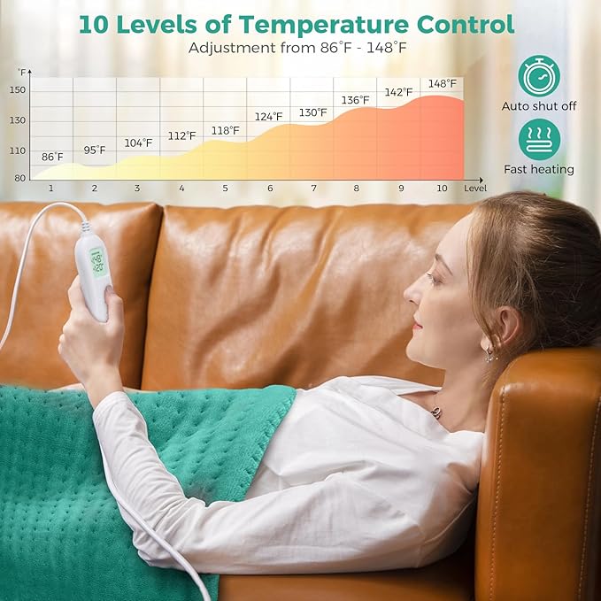 NOWWISH XXXL Heating Pad for Back Pain Relief & Period Cramps, 24x32 Inch Moist Heat Electric Heating Pad with 10 Heat Settings and Auto Shut-Off, Machine Washable, Christmas Gifts for Women, Green