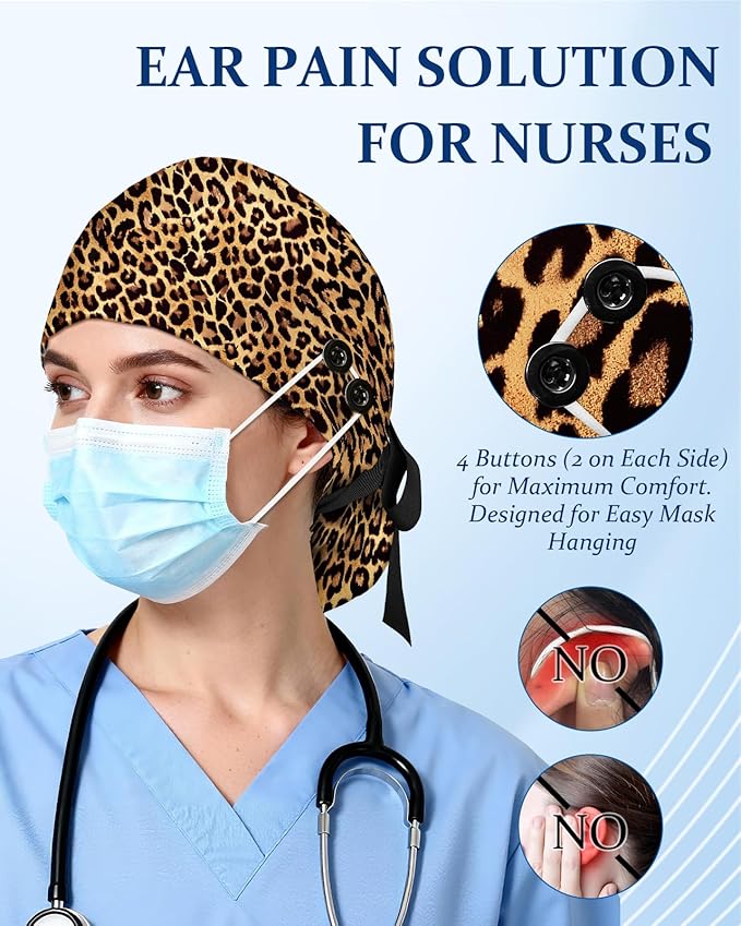 Plifal 100% Cotton Scrub Cap with Buttons-Nurse Cap with Sweatband for Women, Adjustable Working Hat,Satin Lined or Unlined